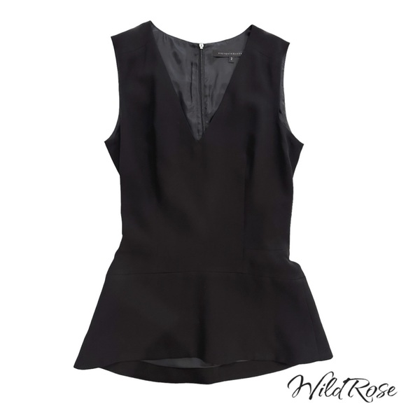 VICTORIA BECKHAM Black Deep V Fitted Peplum Blouse Top SZ 2 - Picture 2 of 11